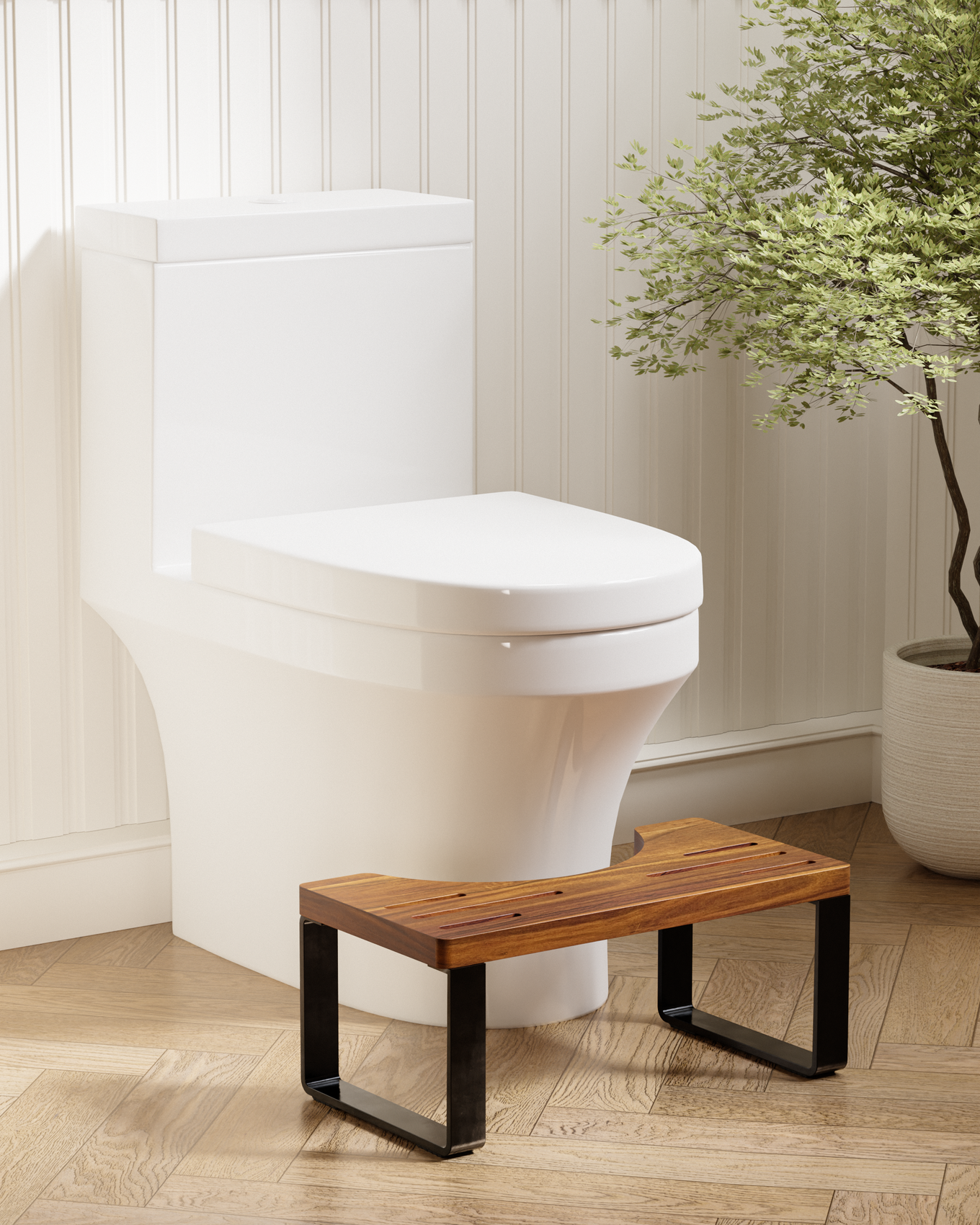 BLUEWEST Foldable Toilet Stool, 7 Inch Non-Slip Bathroom - Black Metal Legs