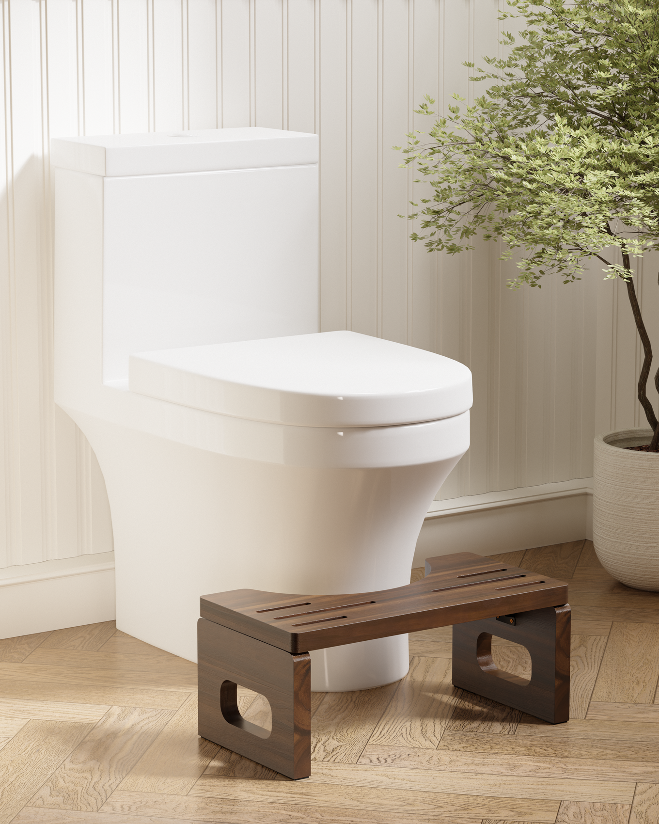 BLUEWEST Foldable Toilet Stool, 7 Inch Non-Slip Bathroom - Walnut