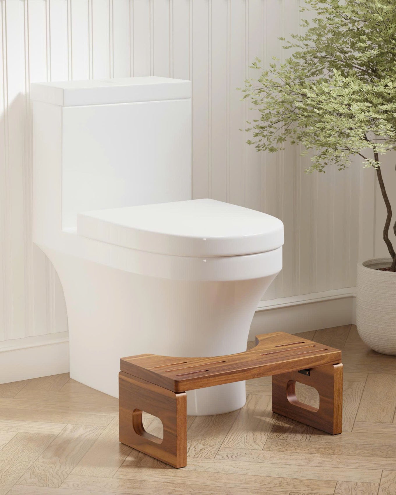 BLUEWEST Foldable Toilet Stool, Acacia Wood Poop Stool for Potty Training