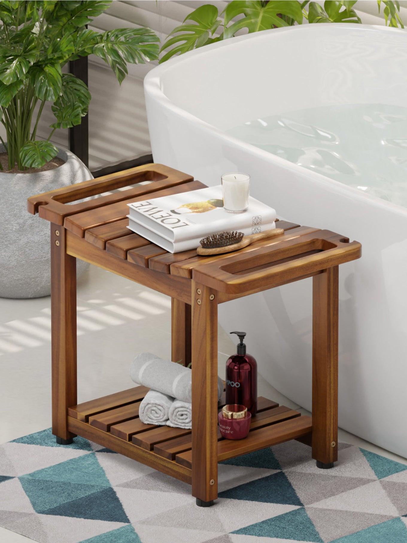 BLUEWEST Acacia Shower Bench Seat with Storage Shelf - Bluewest