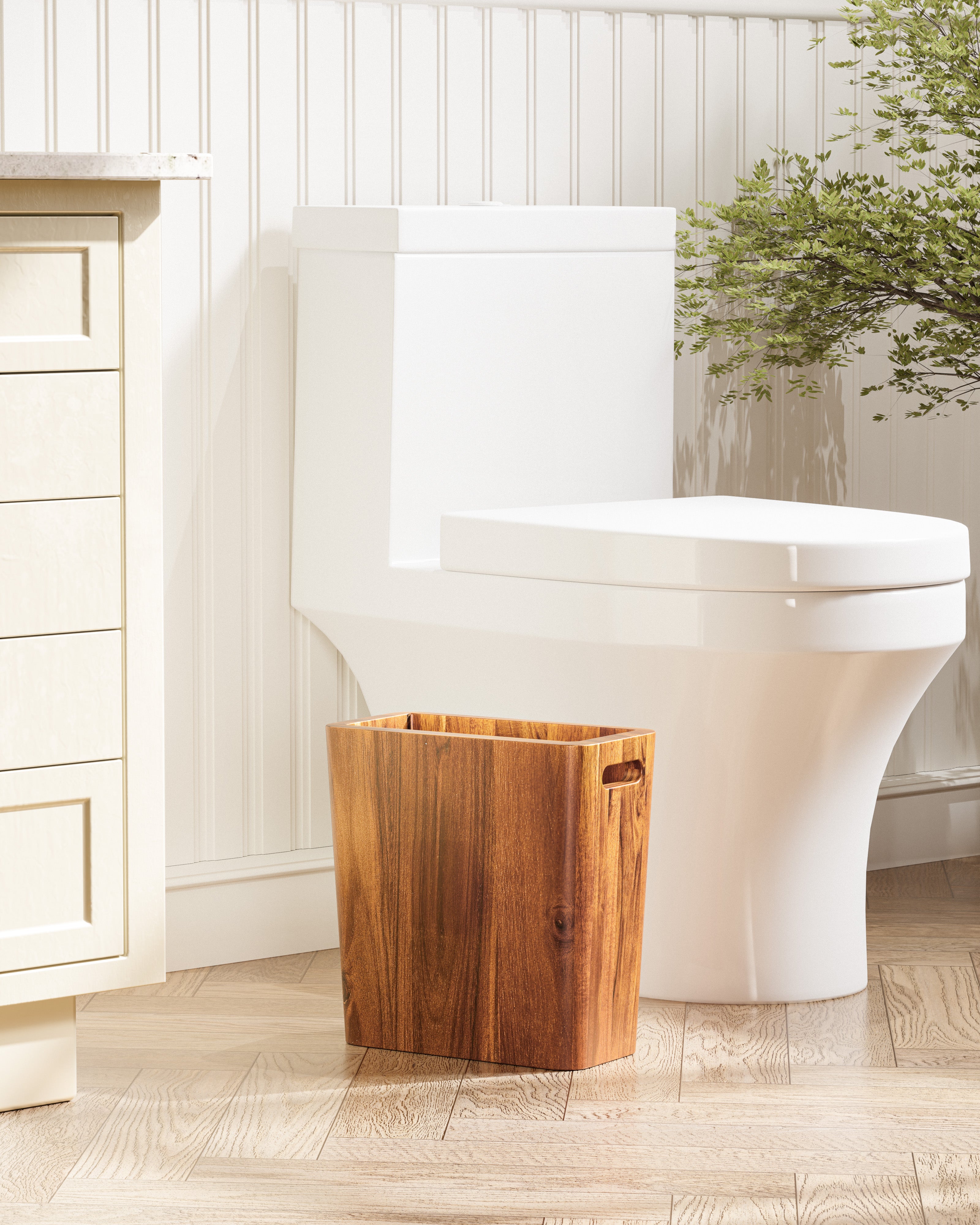 BLUEWEST 2.6 Gallons Wooden Wastebaskets – Solid Acacia