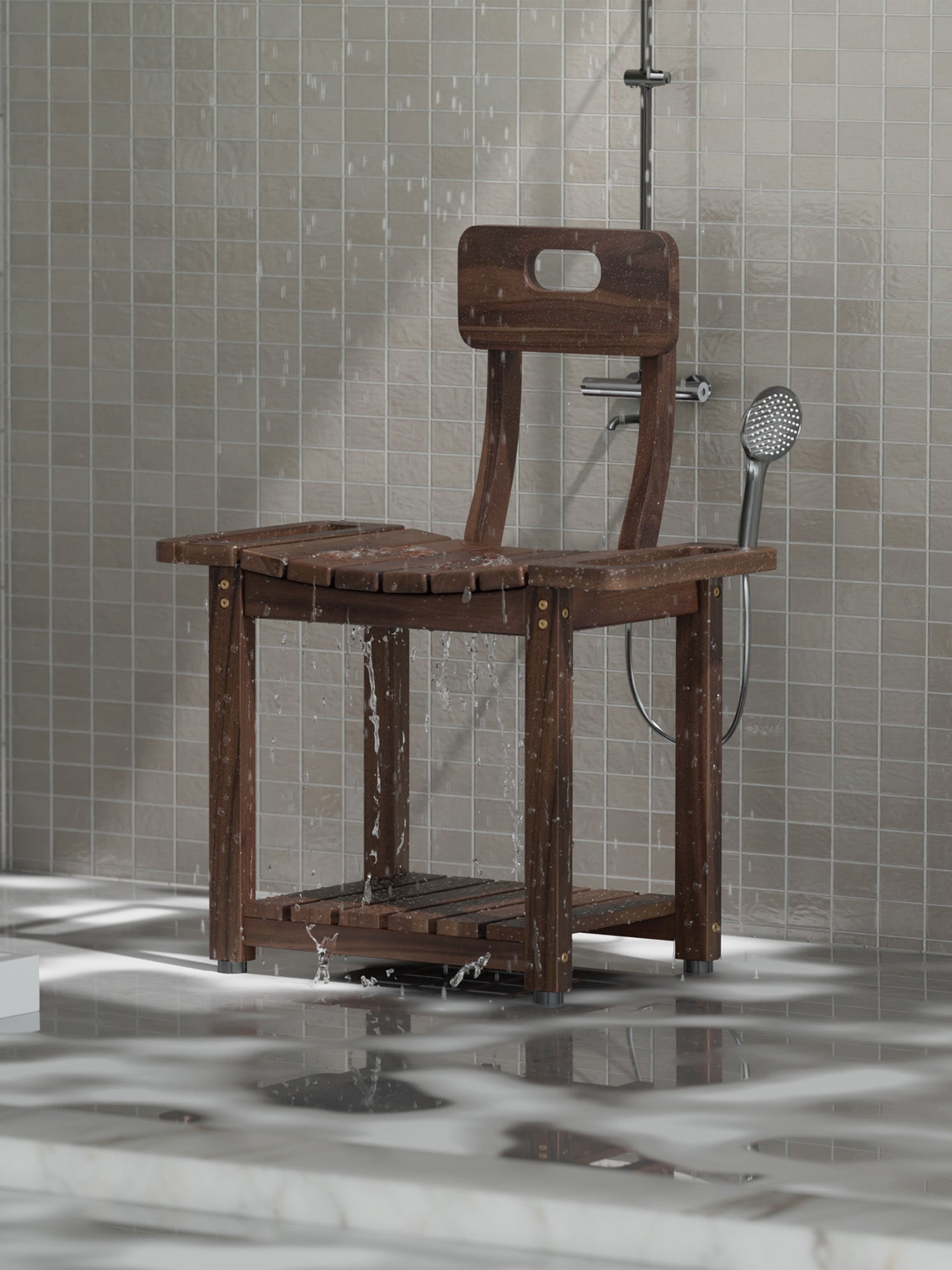 Bluewest 23.4 in Shower Chair with Backrest, 450 lb Support - Walnut finish