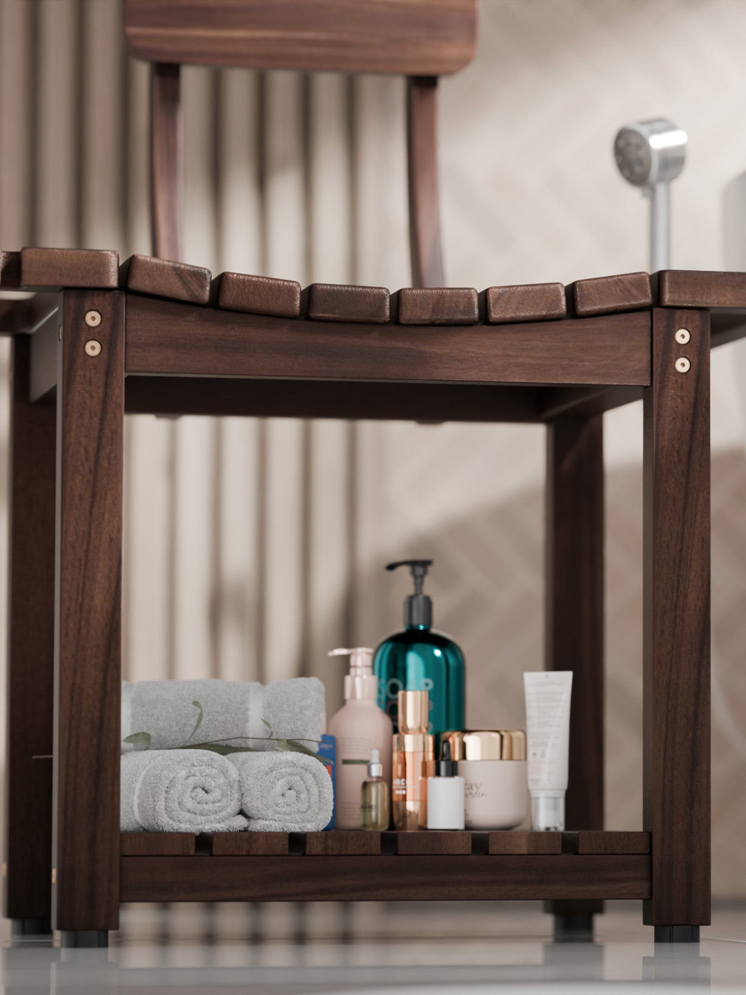 Bluewest 23.4 in Shower Chair with Backrest, 450 lb Support - Walnut finish