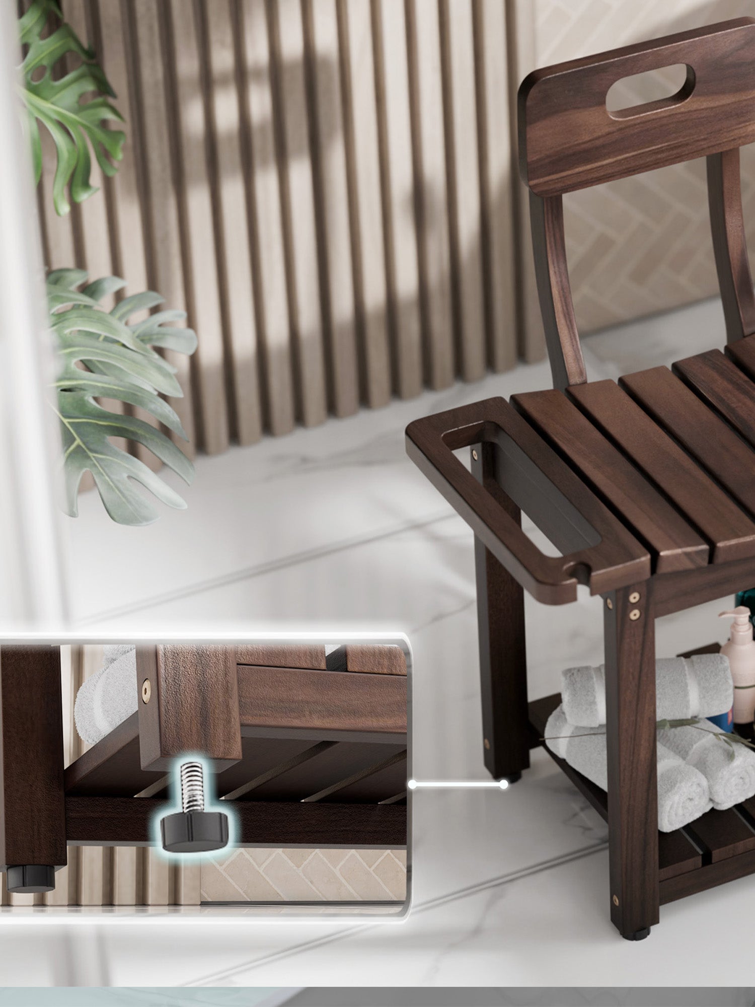 Bluewest 23.4 in Shower Chair with Backrest, 450 lb Support - Walnut finish