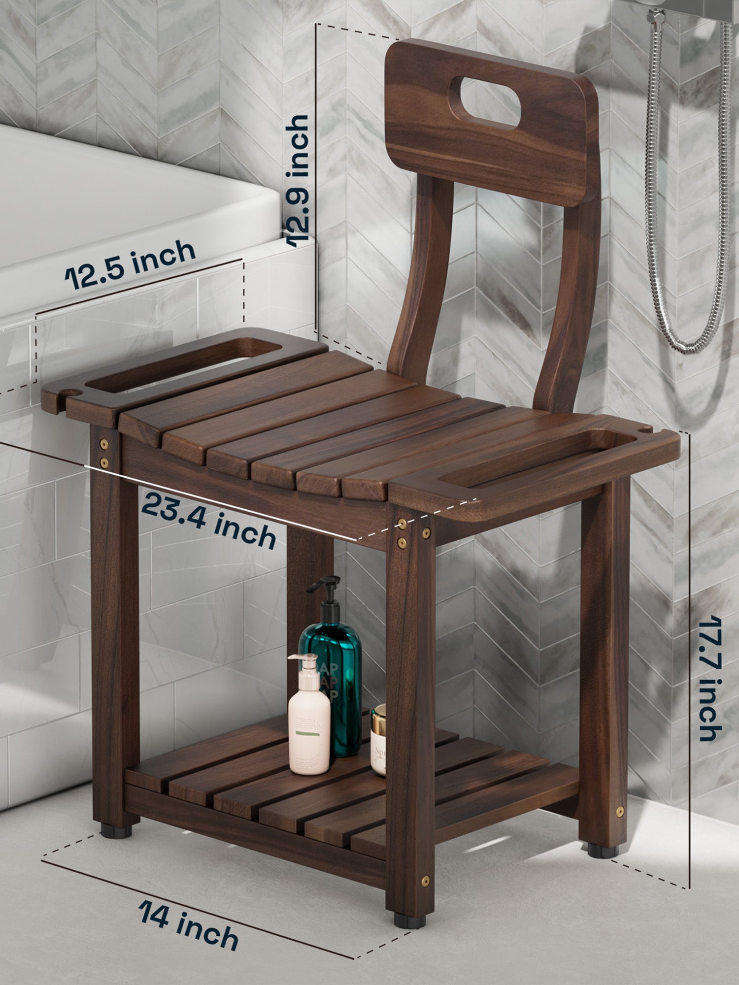 Bluewest 23.4 in Shower Chair with Backrest, 450 lb Support - Walnut finish
