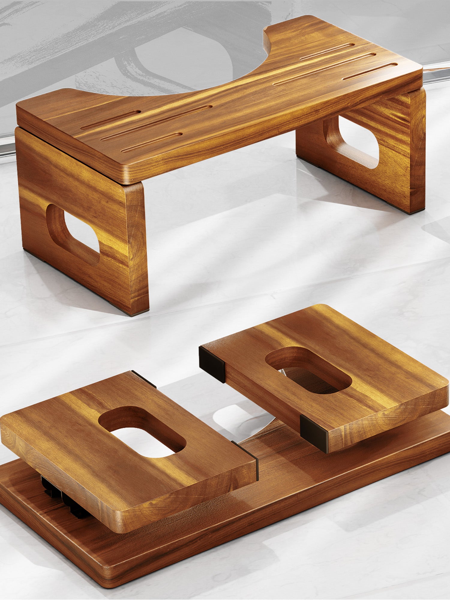 Set of wooden steps on a white background
