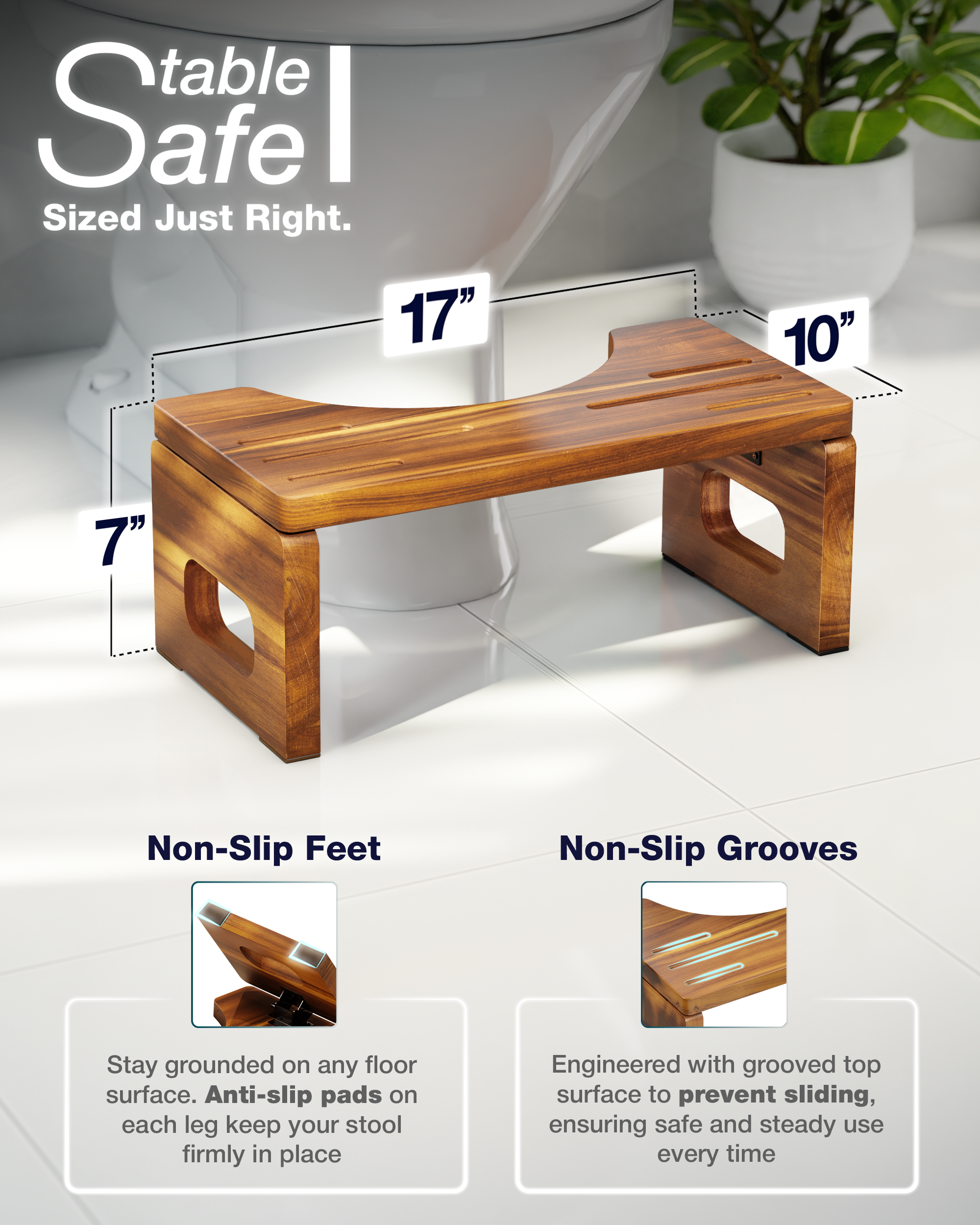 BLUEWEST Foldable Toilet Stool, Acacia Wood Poop Stool for Potty Training