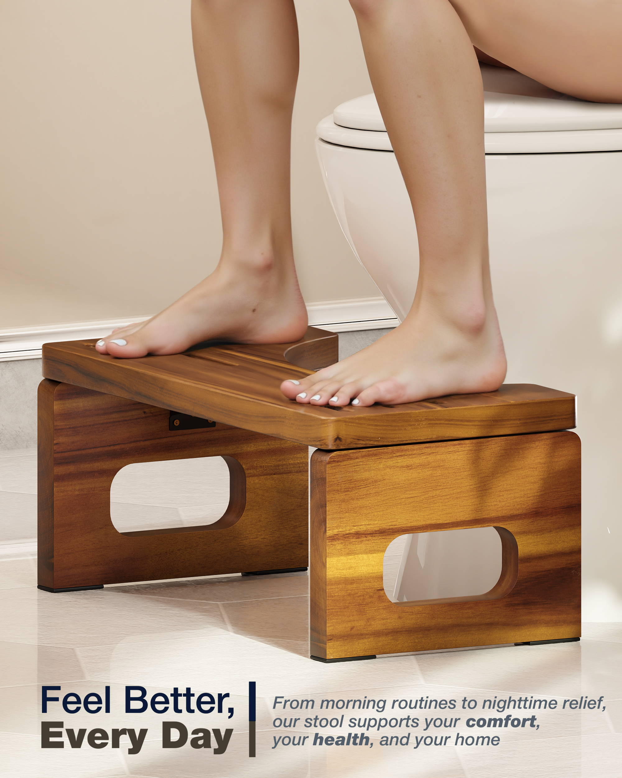 BLUEWEST Foldable Toilet Stool, Acacia Wood Poop Stool for Potty Training