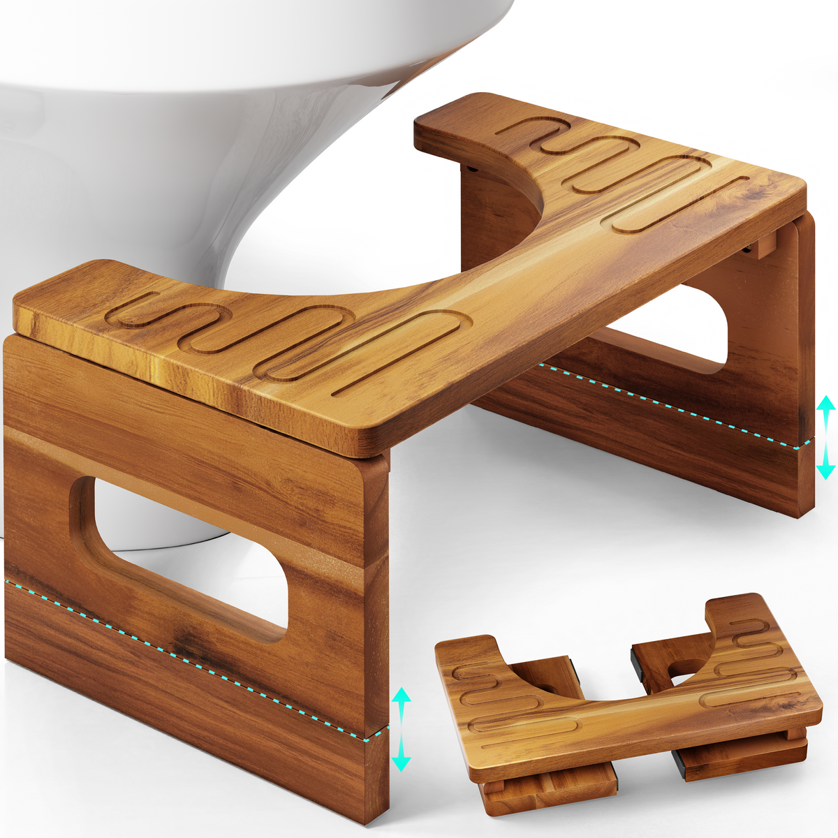 Wooden step stool with a white background