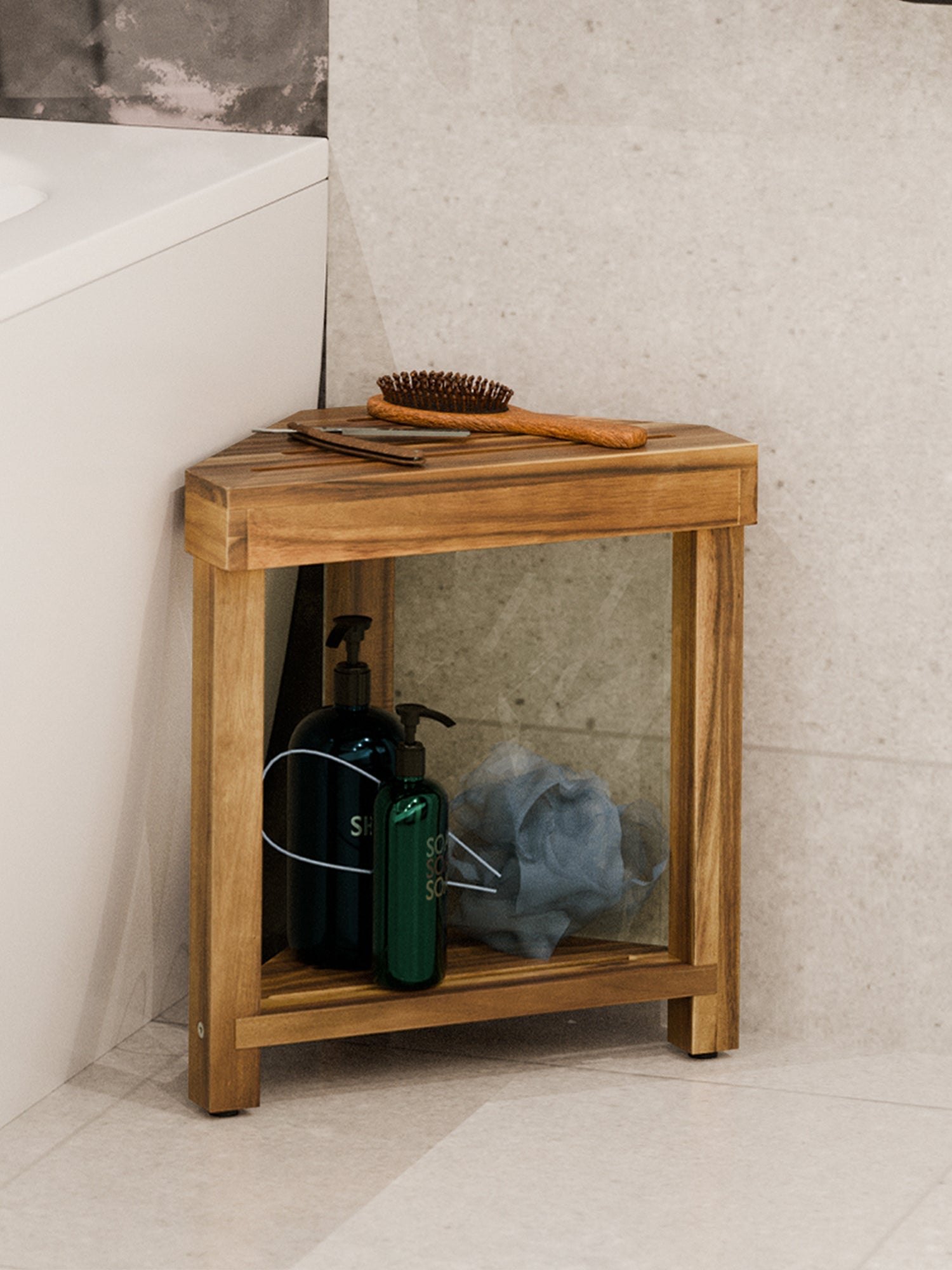 BLUEWEST 16.4" Shower Foot Rest, Corner Shower Stool - Bluewest