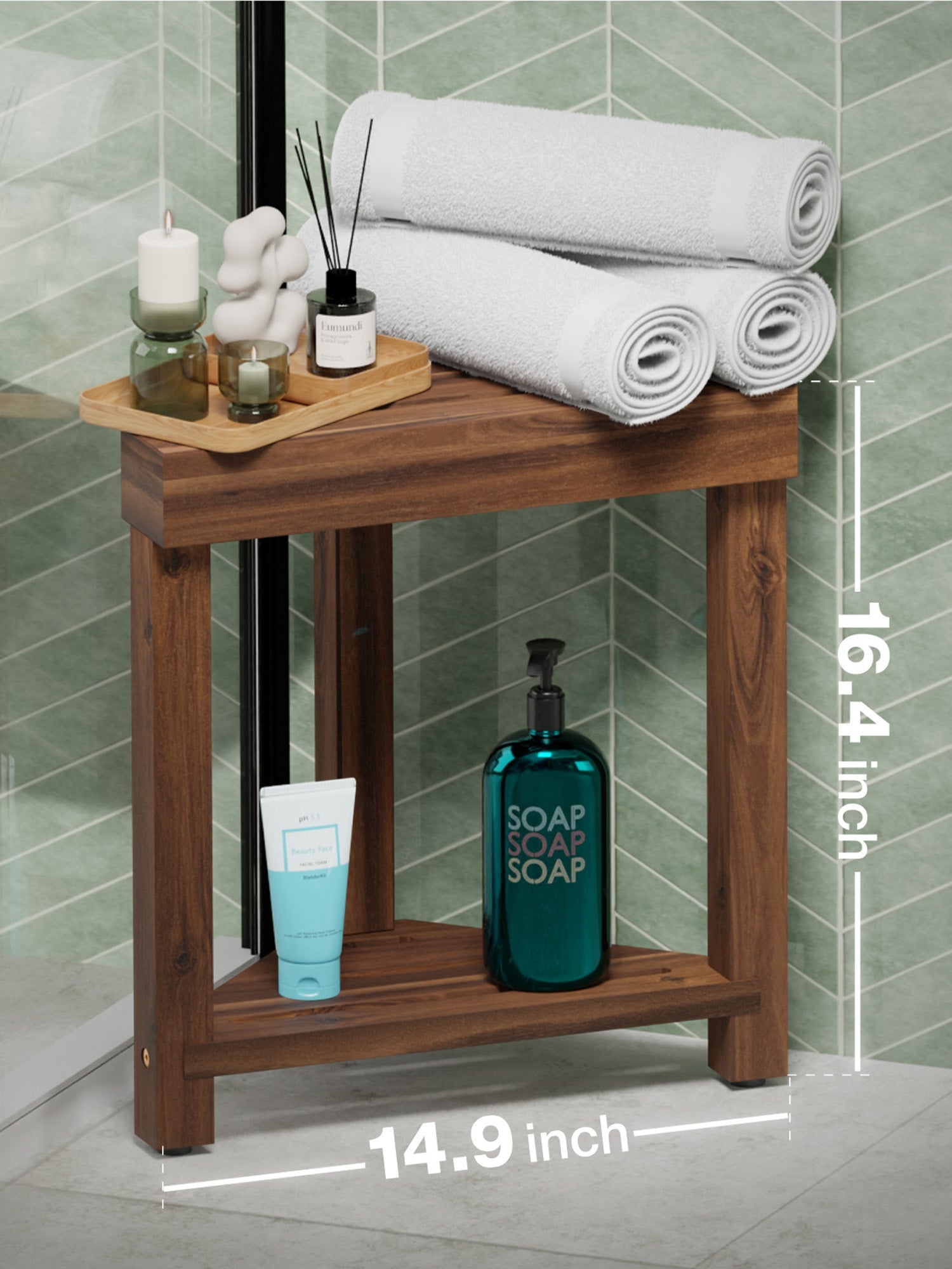 BLUEWEST 16.4" Shower Foot Rest, Corner Shower Stool - Walnut - Bluewest