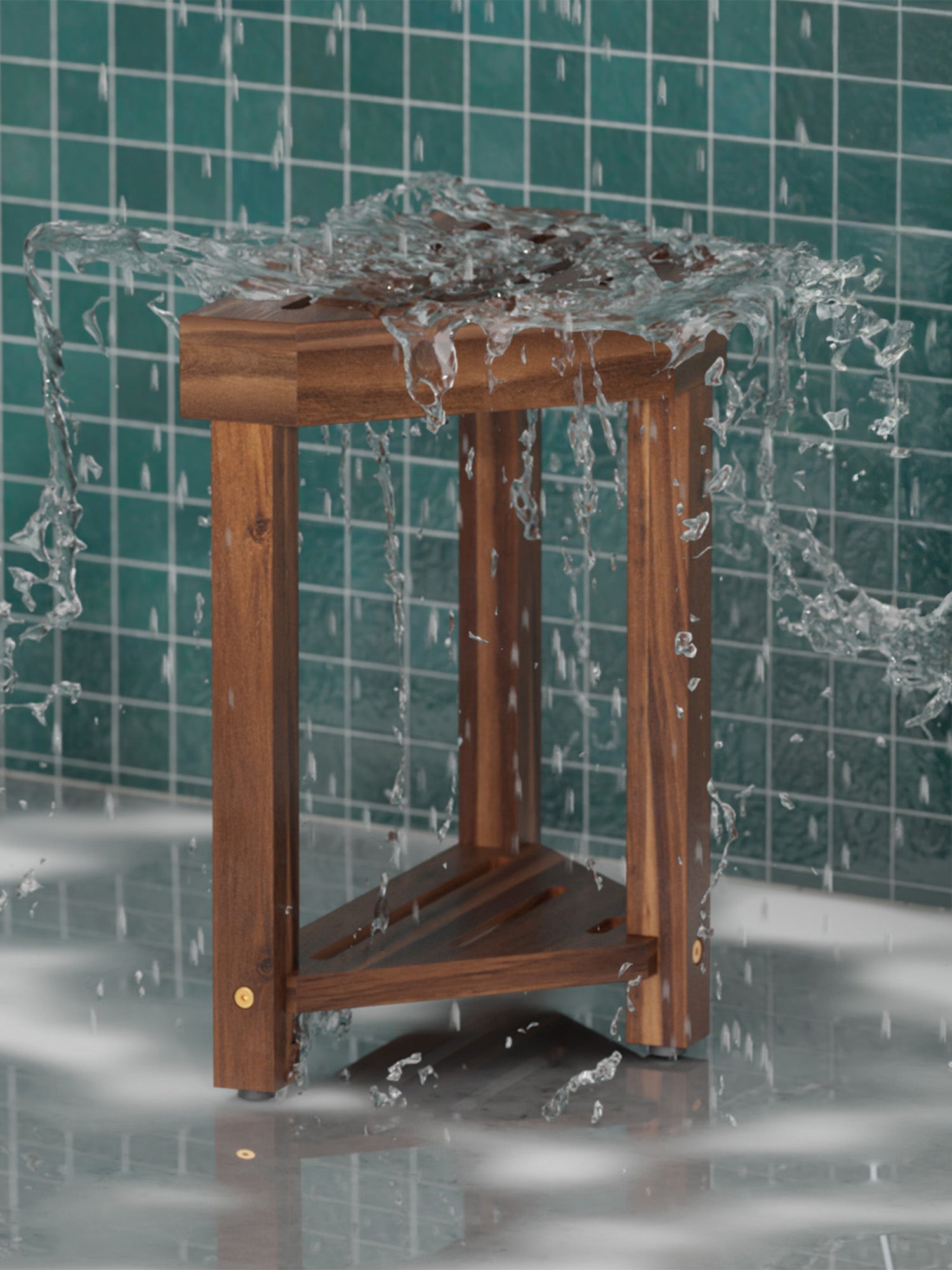 BLUEWEST 16.4" Shower Foot Rest, Corner Shower Stool - Walnut - Bluewest