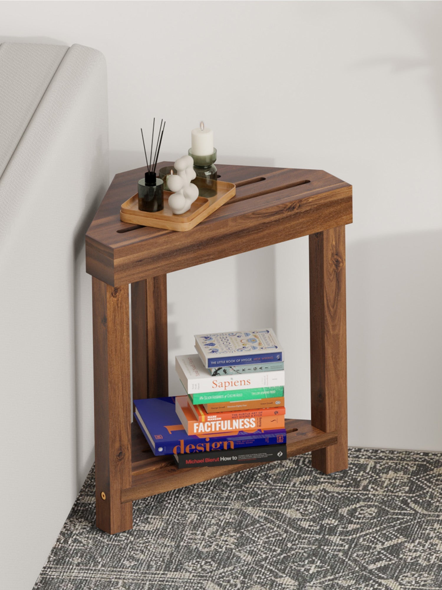 BLUEWEST 16.4" Shower Foot Rest, Corner Shower Stool - Walnut - Bluewest
