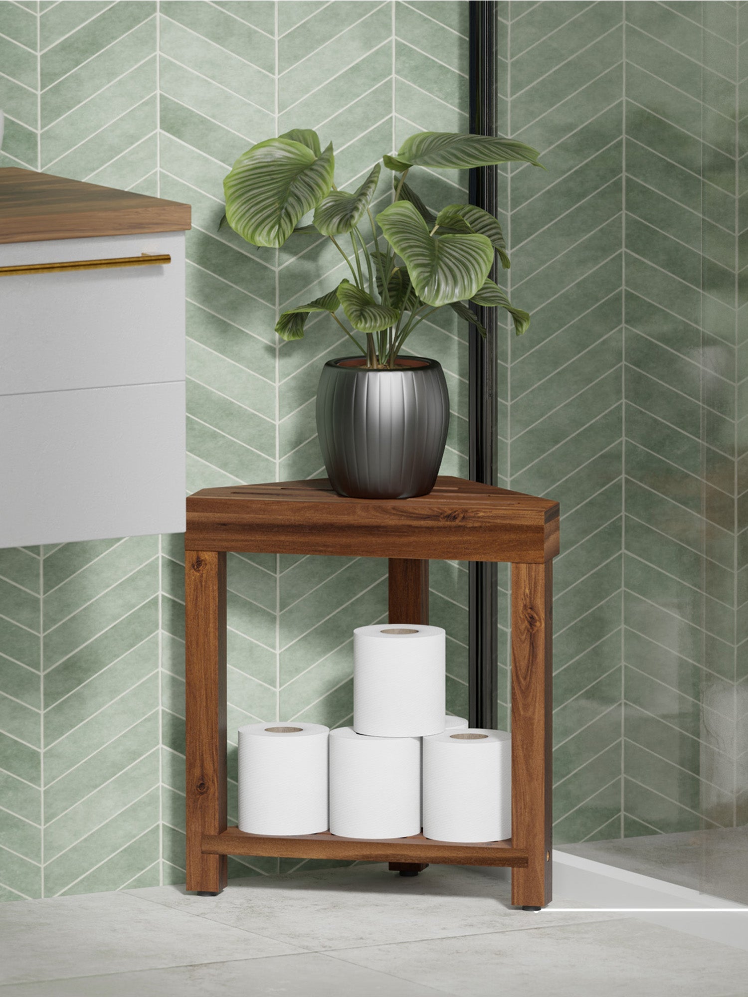 BLUEWEST 16.4" Shower Foot Rest, Corner Shower Stool - Walnut - Bluewest