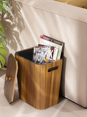 BLUEWEST 2.6 Gallons Acacia Wooden Wastebasket with Lid & PP Liner - Bluewest
