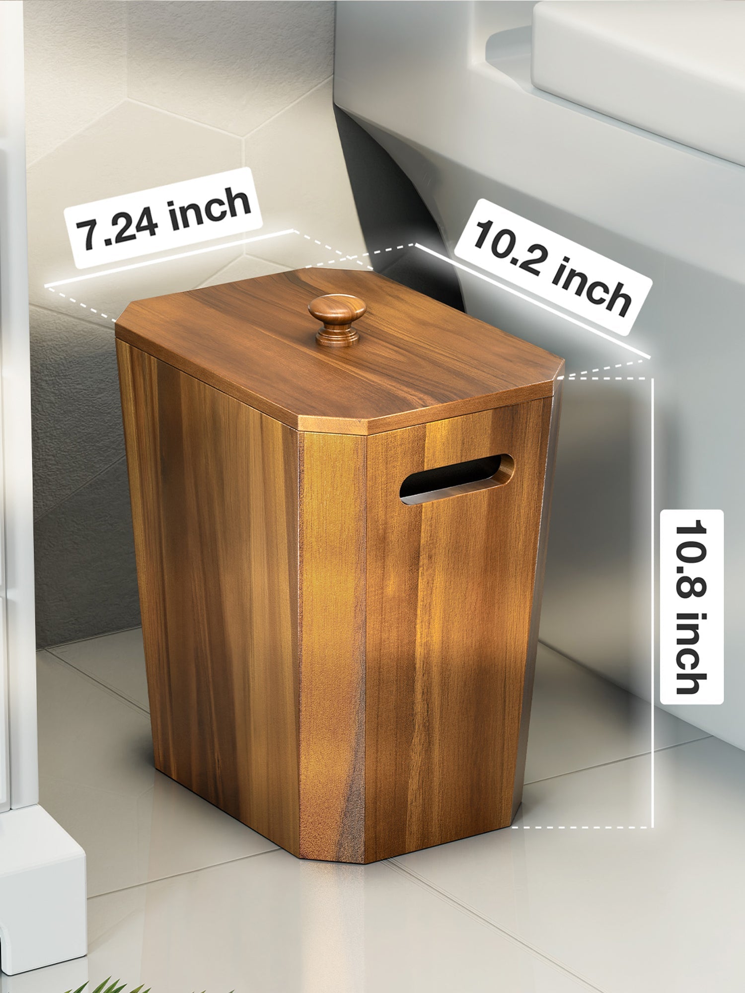 BLUEWEST 2.6 Gallons Acacia Wooden Wastebasket with Lid & PP Liner - Bluewest