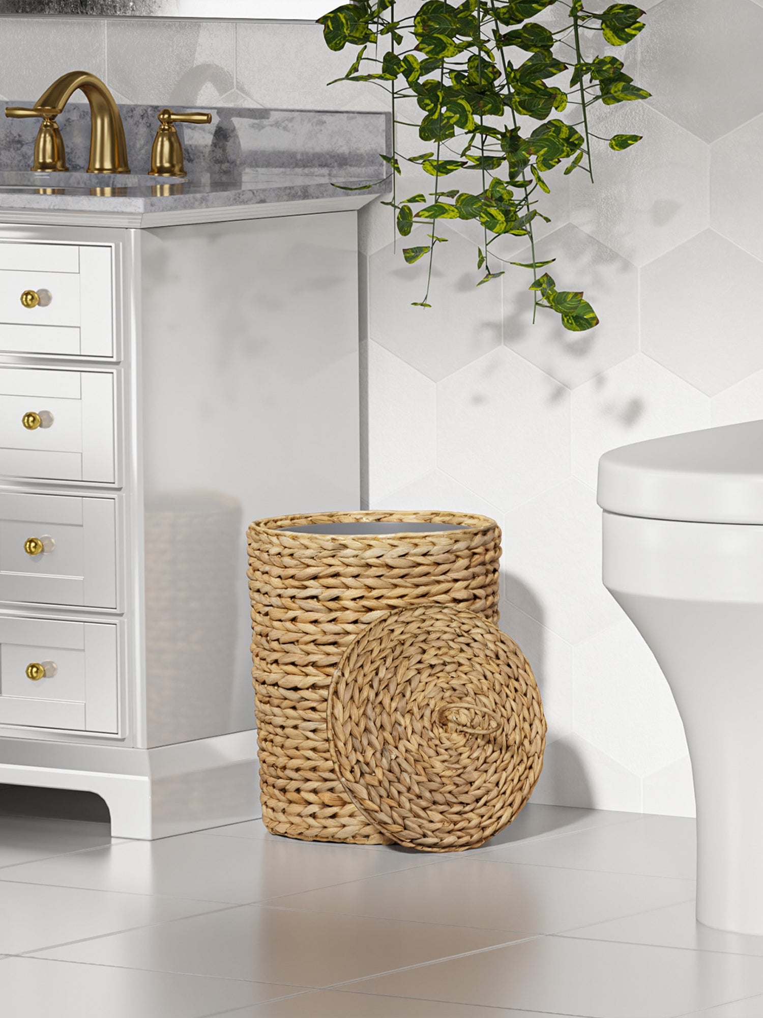 BLUEWEST 3 Gallons Wicker Trash Can with Lid - Bluewest