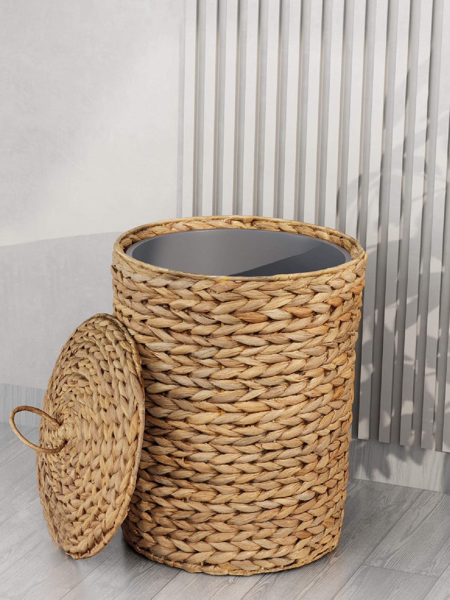 BLUEWEST 4.5 Gallons Wicker Trash Can with Lid - Bluewest