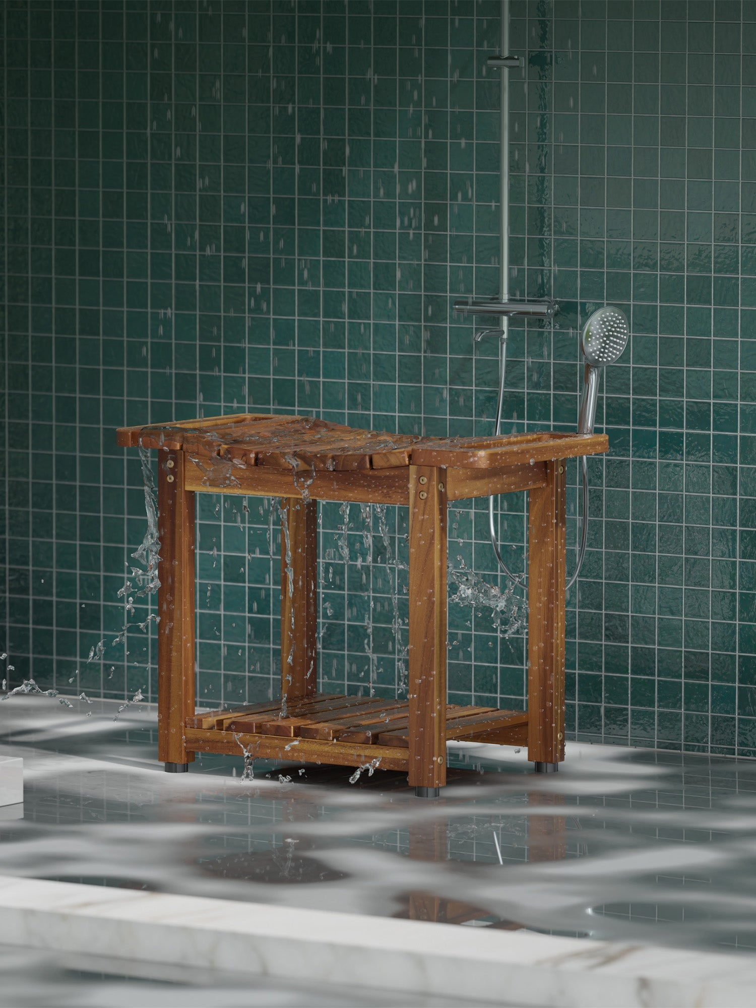 BLUEWEST Acacia Shower Bench Seat with Storage Shelf - Bluewest
