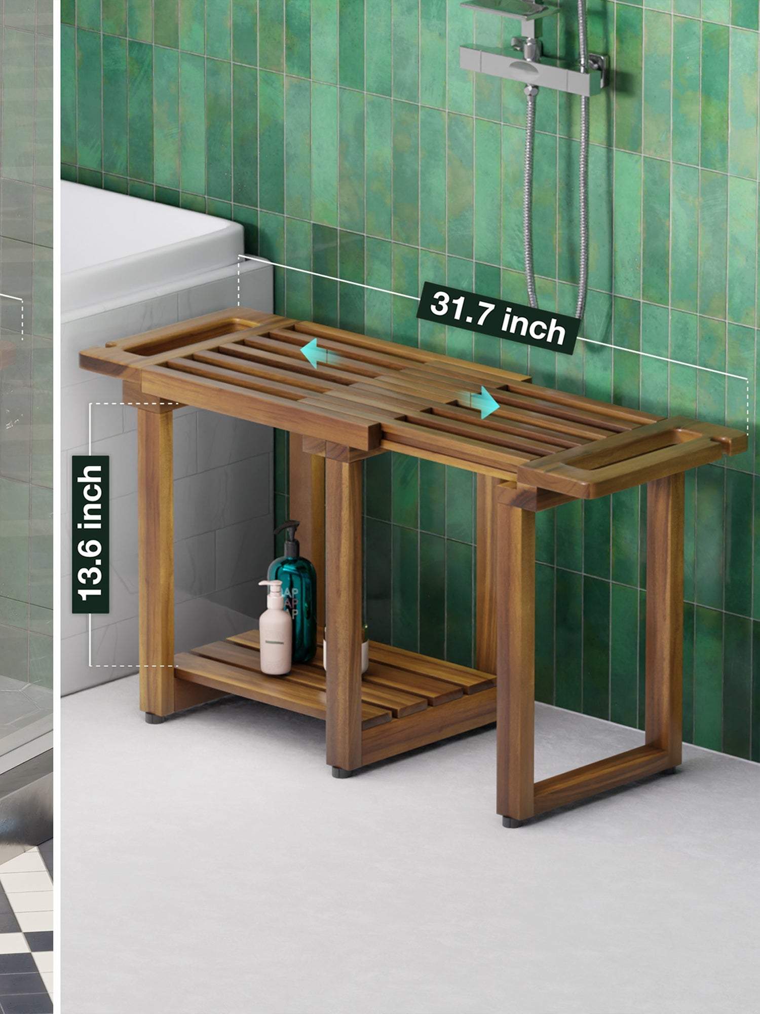 BLUEWEST Adjustable Shower Bench Stool for Inside Shower – 31.7'' - Bluewest