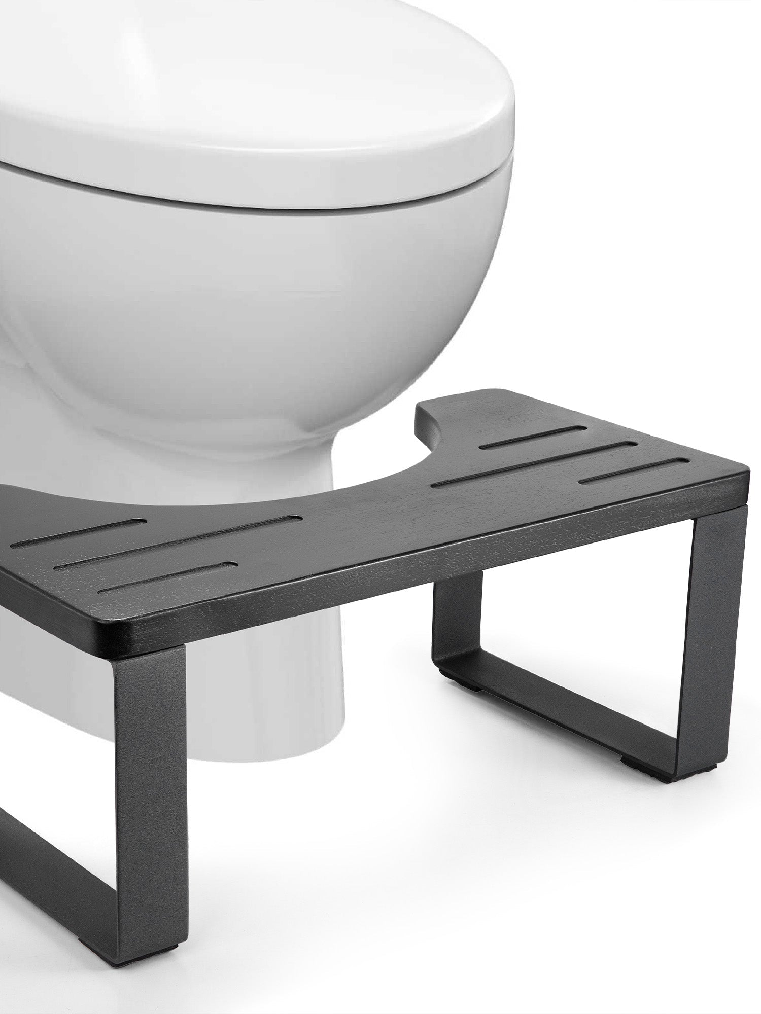 BLUEWEST Foldable Toilet Stool, 7 Inch Non - Slip Bathroom - Black Metal Legs - full black edition - Bluewest