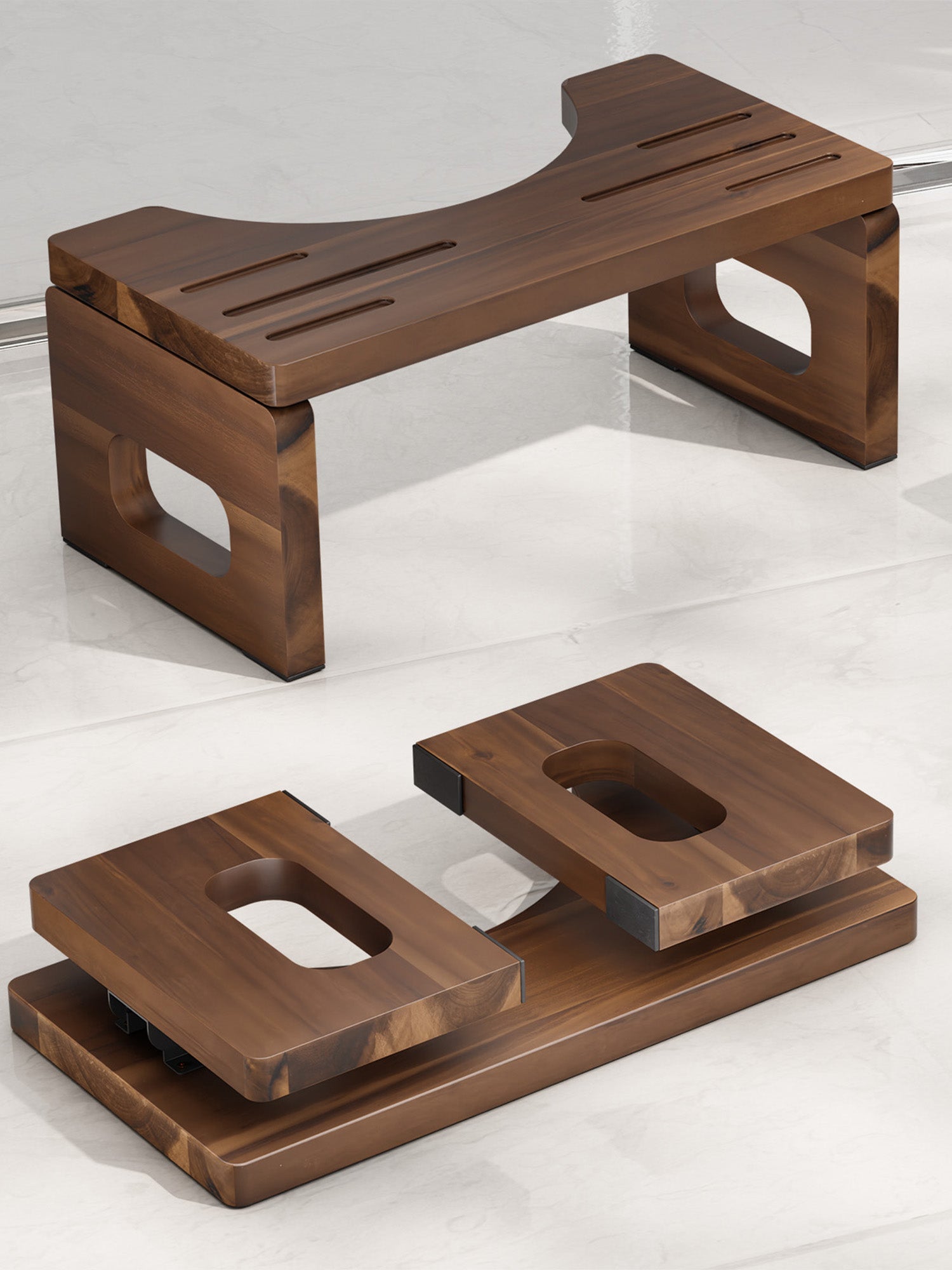 BLUEWEST Foldable Toilet Stool, 7 Inch Non - Slip Bathroom - Walnut - Bluewest