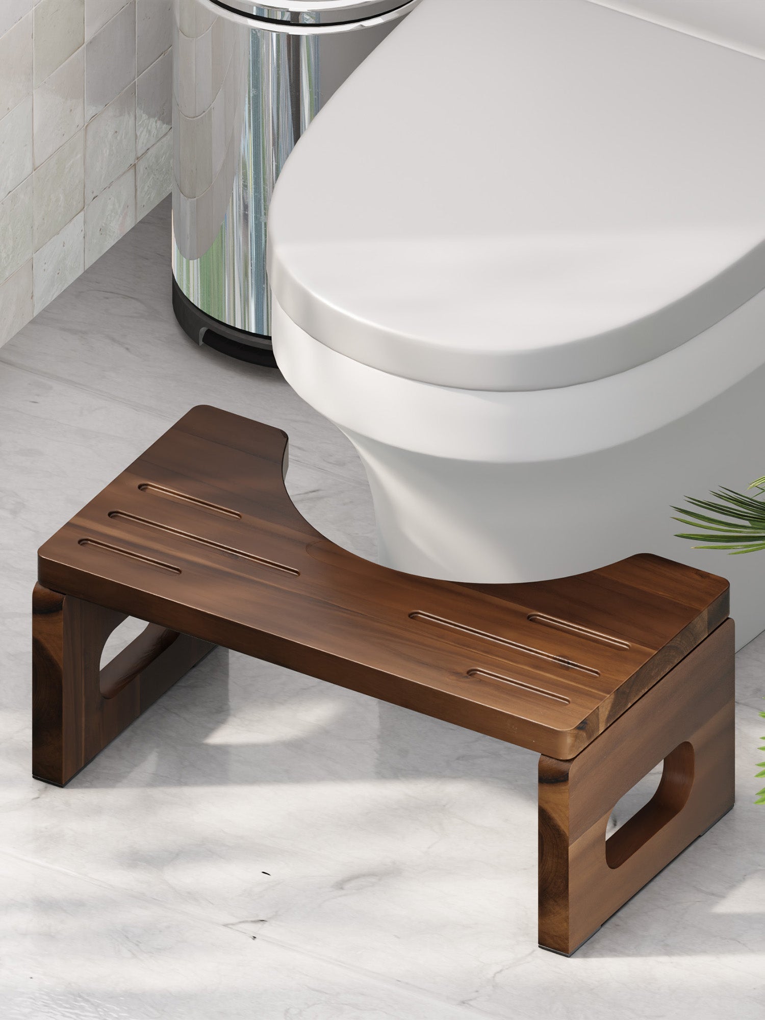 BLUEWEST Foldable Toilet Stool, 7 Inch Non - Slip Bathroom - Walnut - Bluewest