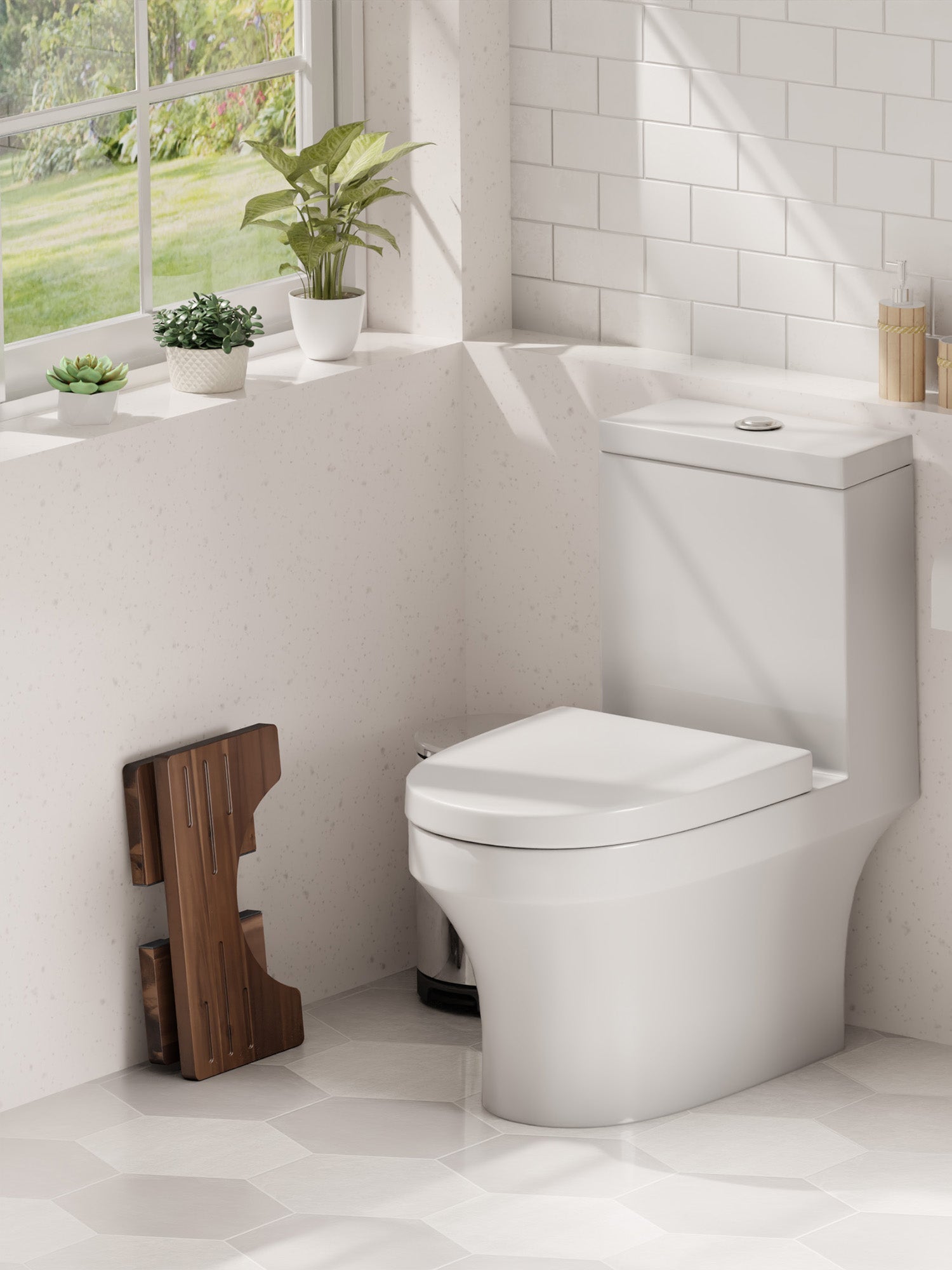 BLUEWEST Foldable Toilet Stool, 7 Inch Non - Slip Bathroom - Walnut - Bluewest