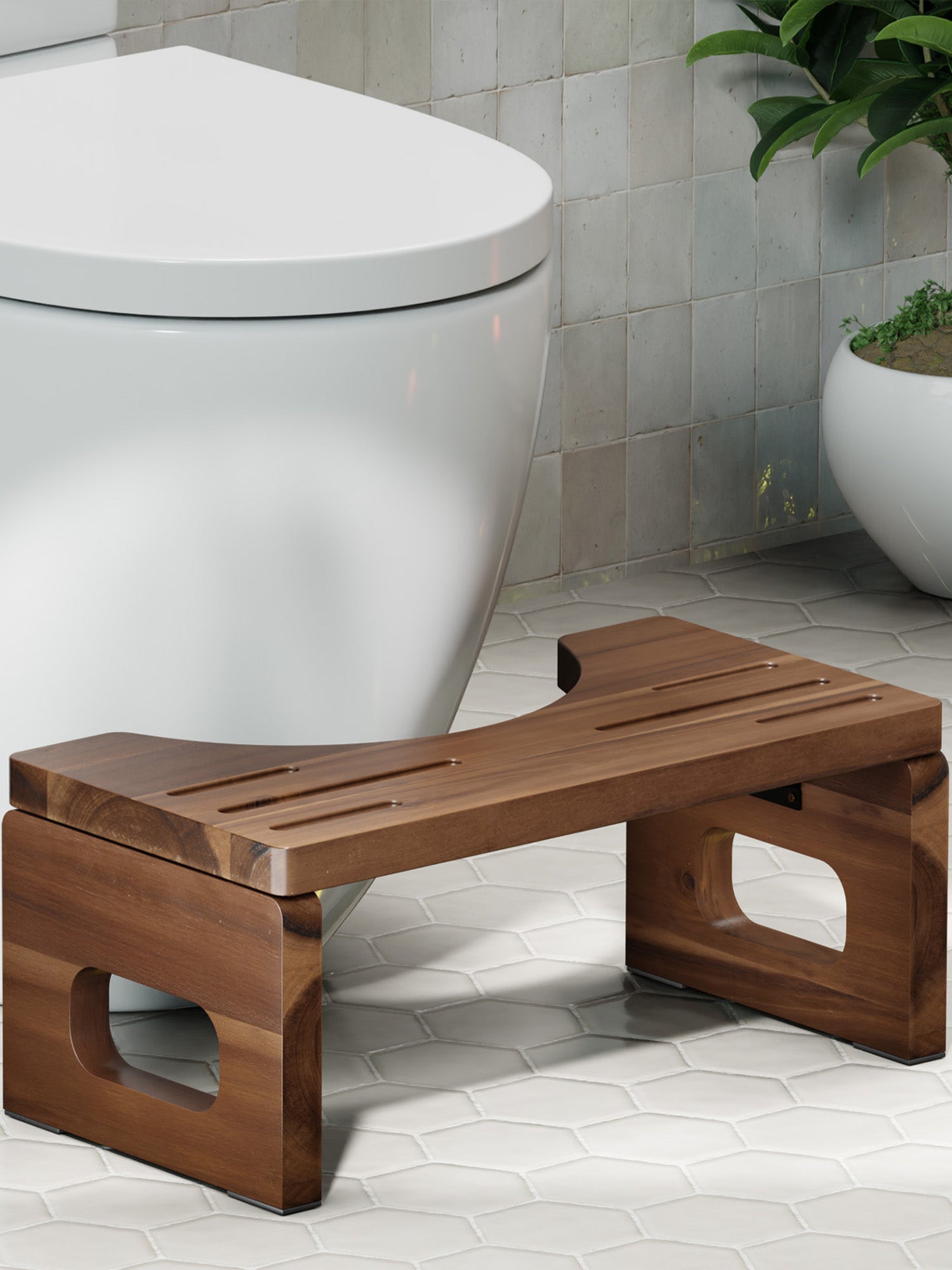 BLUEWEST Foldable Toilet Stool, 7 Inch Non - Slip Bathroom - Walnut - Bluewest