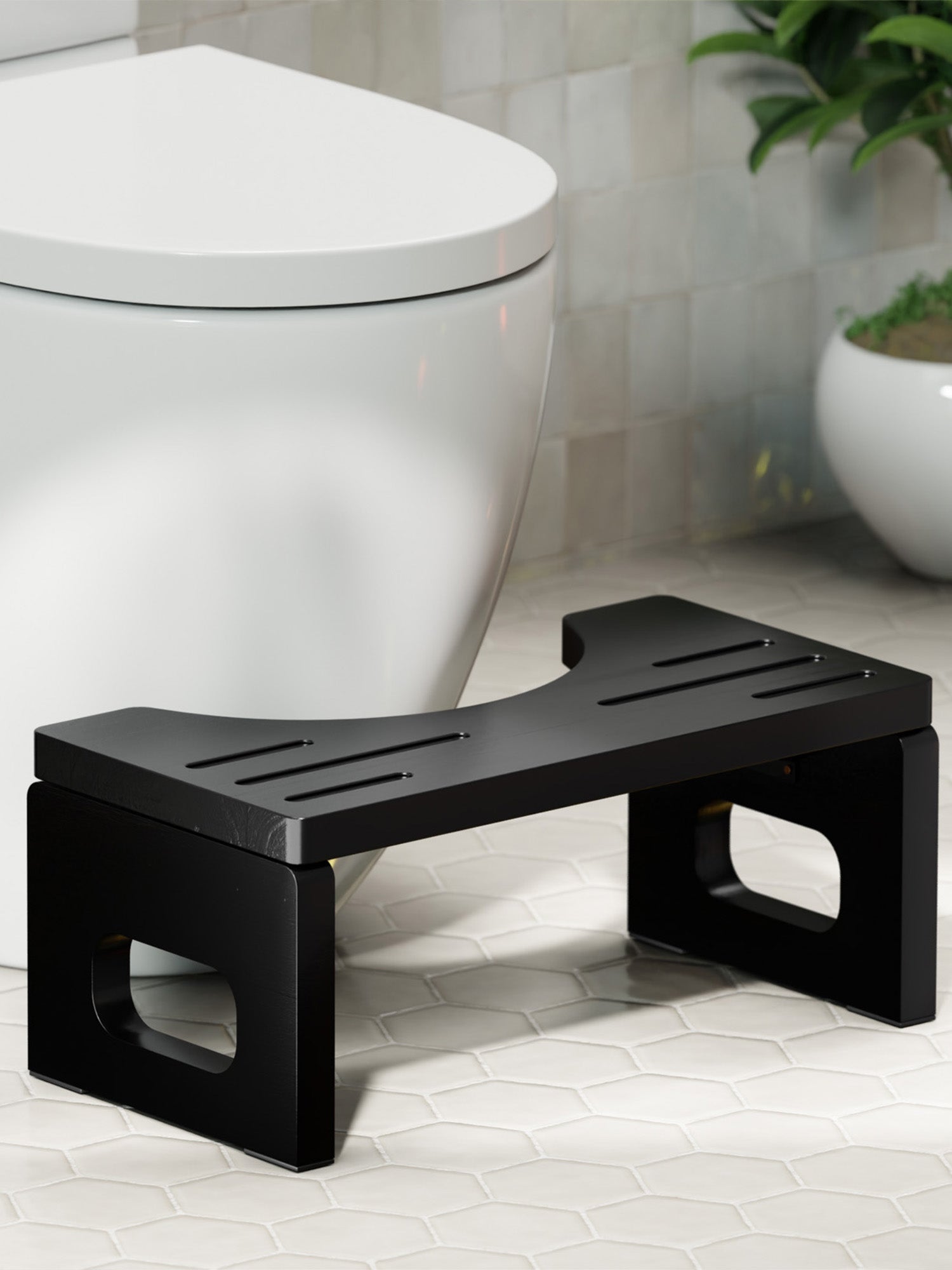 BLUEWEST Foldable Toilet Stool, Acacia Wood Poop Stool for Potty Training - Full Black - Bluewest