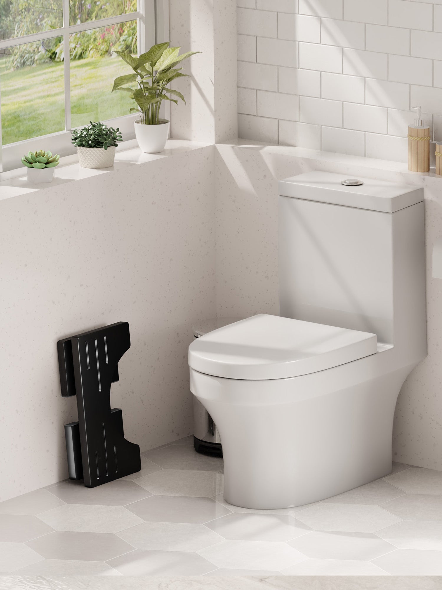 BLUEWEST Foldable Toilet Stool, Acacia Wood Poop Stool for Potty Training - Full Black - Bluewest